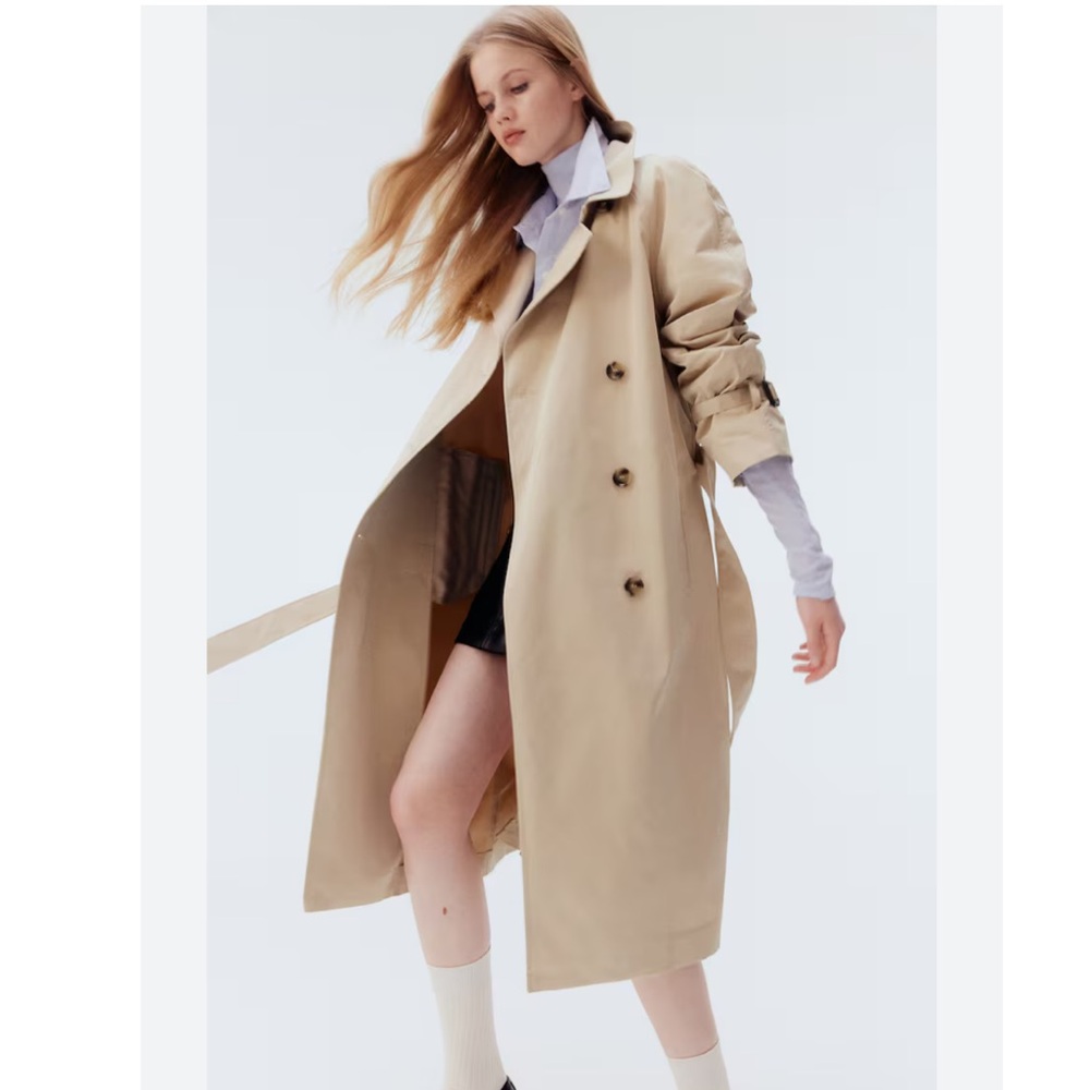 H&M Women’s Classic Trench Coat Peacoat Ceam Tan Beige Size 2 - Picture 3 of 9